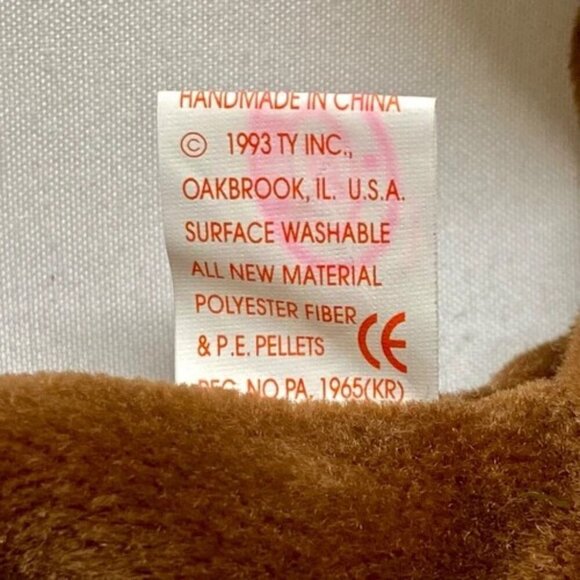 Ty Beanie Baby Original Chocolate 1993 Retired P .E. Pellets Error Red Stamp 205 - Picture 12 of 16